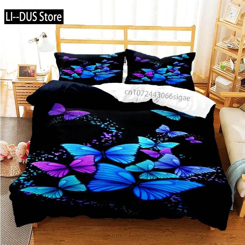 Colourful Butterfly Duvet Cover Bedding Set Comforter Cover with Pillowcases for Girls Gift Single Double Queen 3Pcs Full Size