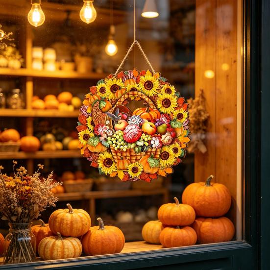 Fall Welcome Sign for Front Door Wooden Pumpkin Sunflower Door Sign Rustic Thanksgiving Farmhouse Hanging Plaque for Outdoor Porch Wall Autumn Harvest