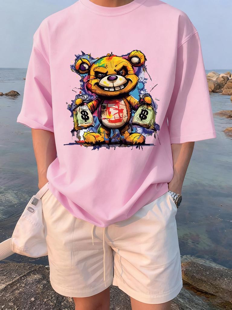 Colorful Bear Holding A Money Bag Printing TShirts Womens Summer Cotton T Shirt Loose ONeck Soft Tops Casual Womans Clothes