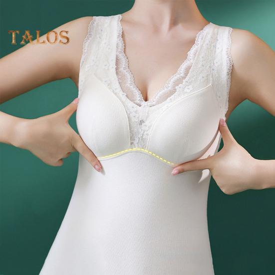 Winter Women Thermal Vest with Chest Pads Seamless Lace Fast Temperature Lock V Neck Slim Fit Elastic Sleeveless Inner Wear Bottoming Tank Top
