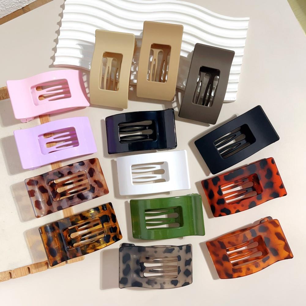 Large French Flat Hair Clips for Women Girls Matte Leopard Rectangle Duckbill Claw Grip Thick Thin Hair Styling Accessories New