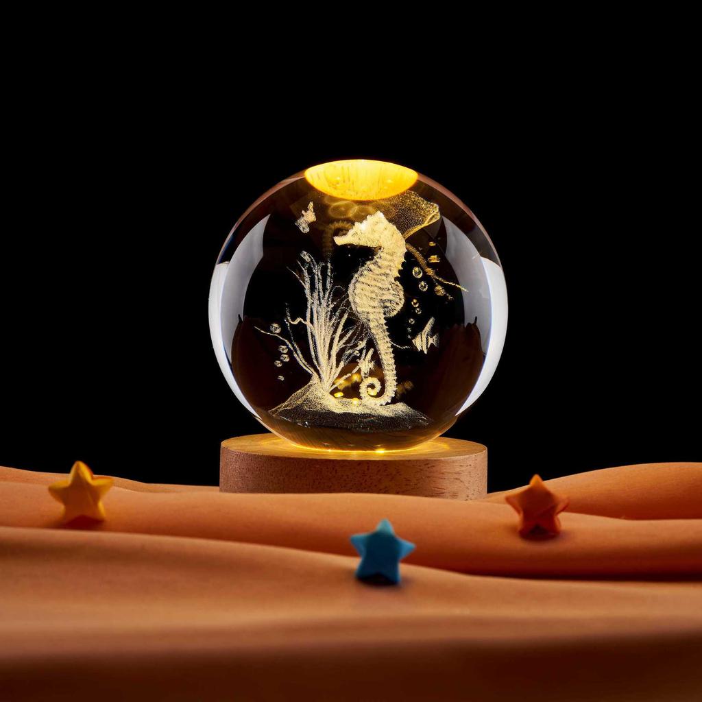 Veilleuse Boule de Cristal Hippocampe Coloré - Cadeau Parfait pour les Anniversaires d'Amis