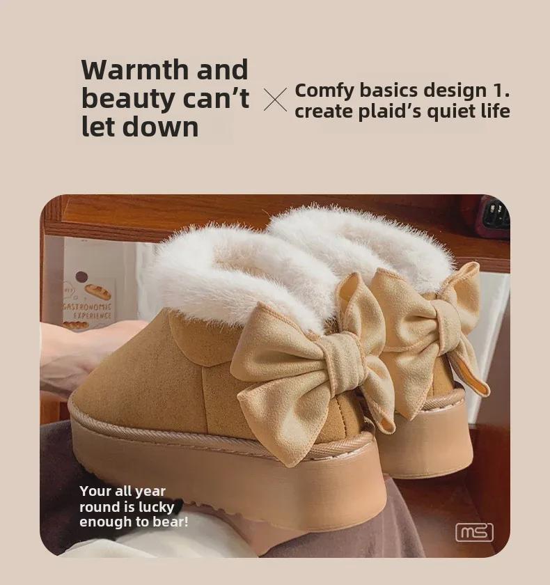 Women's Bow-Knot Cotton Heel Boots: Warm, Stylish & Versatile for Winter