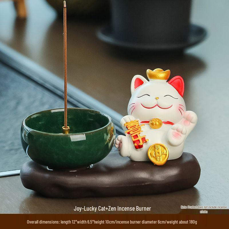 Creative Lucky Cat Incense Holder and Burner Plate for Indoor Decoration