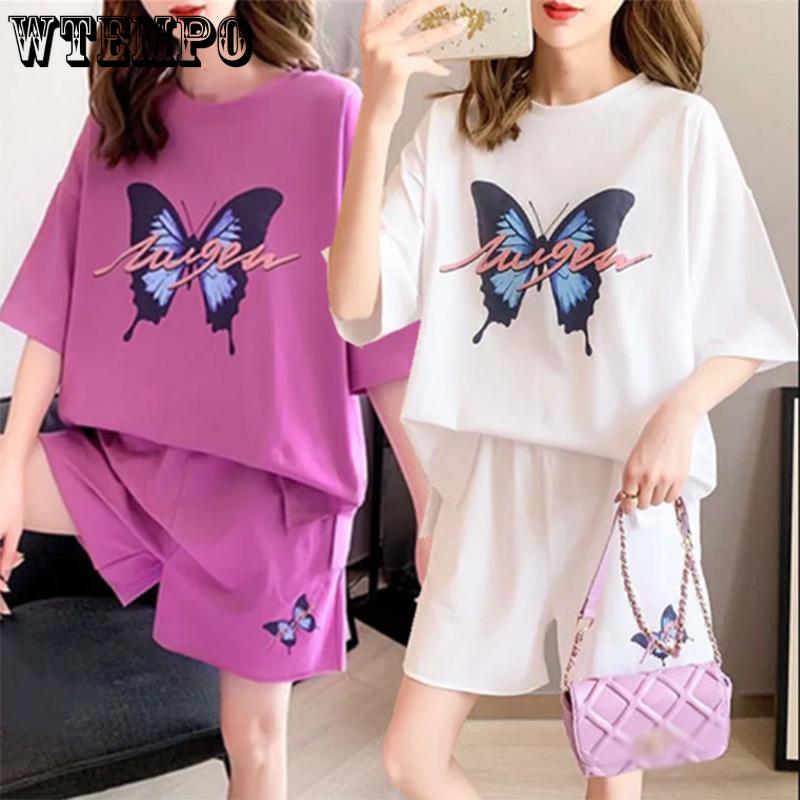 

Спортивный костюм женский летний сплошной цвет с принтом свободная футболка большого размера с короткими рукавами одежда для бега комплект из двух предметов M чёрный