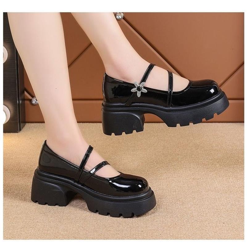 Women Mary Jane High Heels Spring New Bot Retro College Faionable Japanese Women's Lolita Shoes Roman Sle PU Leather Single Shoe