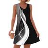 Women's Fashion Casual Summer Cupless Bag V-neck Vintage Color Block Stitching Print Dress Beach Sundress