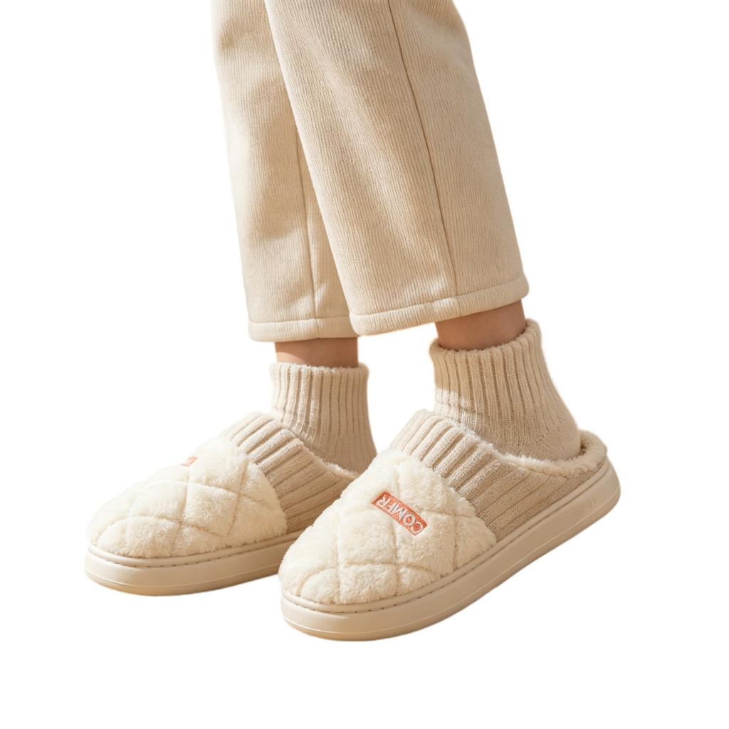Comfortable Checkered Cotton House Slippers for Winter Indoor Home Use