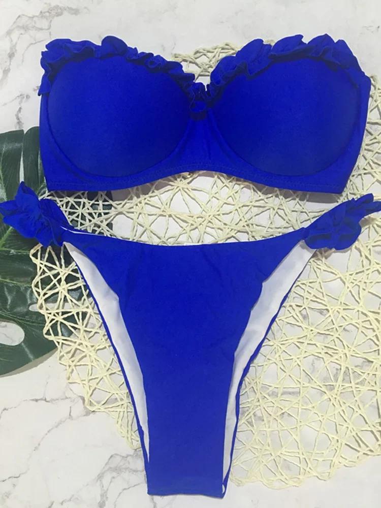 Sexy Ruffled Frilled Bra Cup Bikini 2026 Women Bandeau Swimsuit Female Swimwear Two Pieces Bikini Set Push Up Bathing Suit Swim