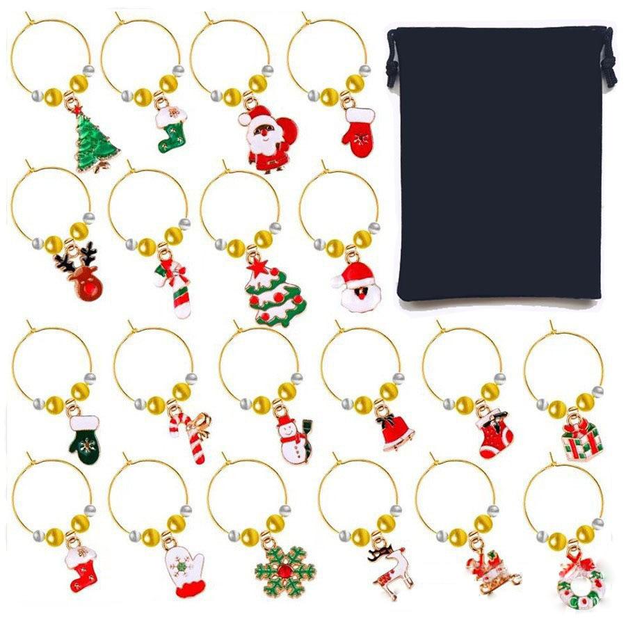 Foreign Trade Christmas Wind Red Wine Glass Identification Circle, Mixed Set Party Jewelry Wholesale, Ocean Wind Letter Series