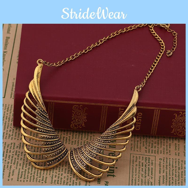 Retro Fashionable Angel Wing Pendant Women Metal Necklace For Travel Gift And
