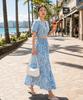 Helingbon Flower Seersucker Cutout Blouse Long Skirt Set Hj203