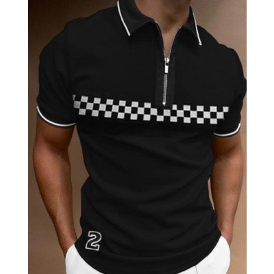 Men'S Polo Shirt Men'S Casual Short Sleeve Lapel T-Shirt 3D Printed Short Sleeve Zipper Polo