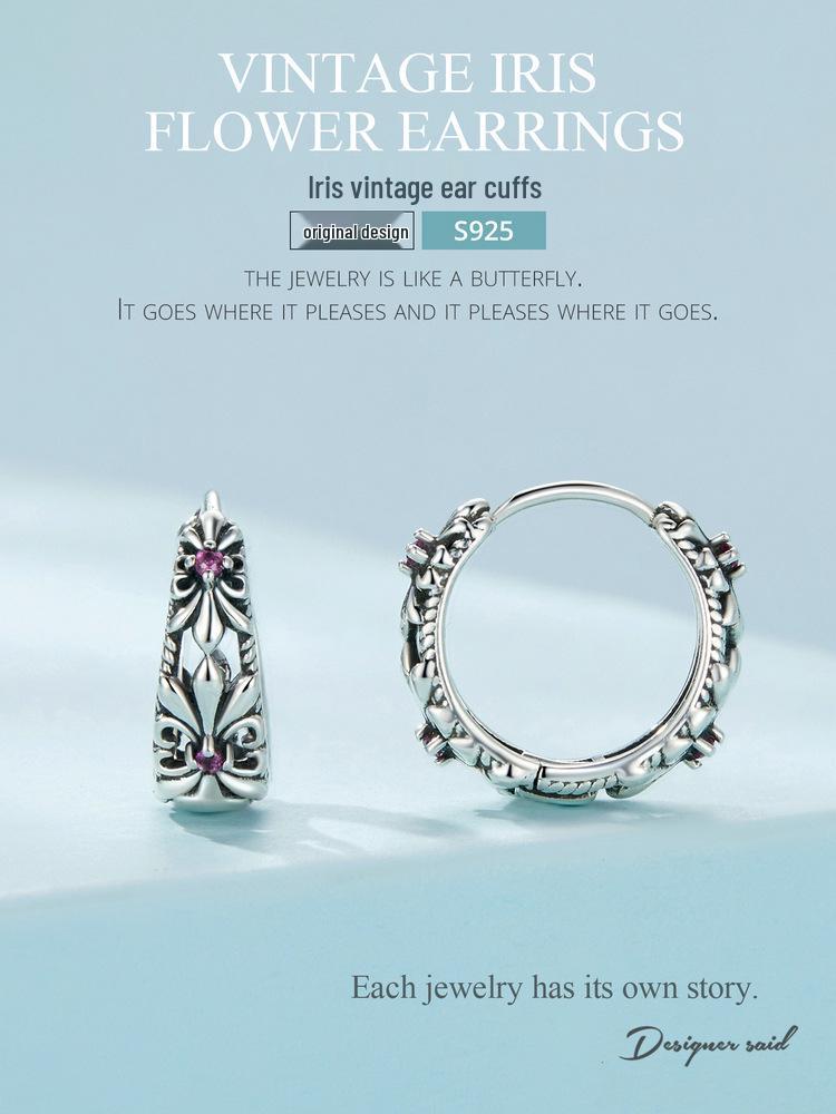 Avle Retro Iris Hul Sterling Sølv S925 Allsidige Sommer Øredobber for Kvinner
