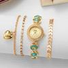 Ladies' Sweet and Exquisite Quartz Watch + Multi-style Bracelet Set, Gold with Diamond Inlay Heart-shaped Pendant