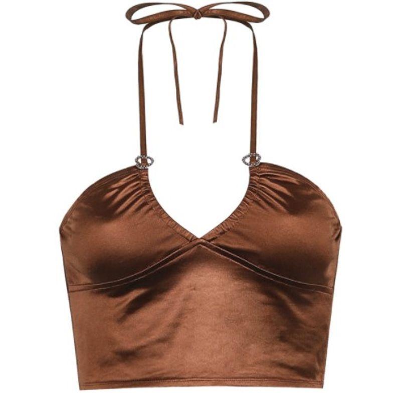 

Кроп-топ-майка с халтер-вырезом для кросс-фита, халтер-вырез крест-накрест, открывающий живот 1 M