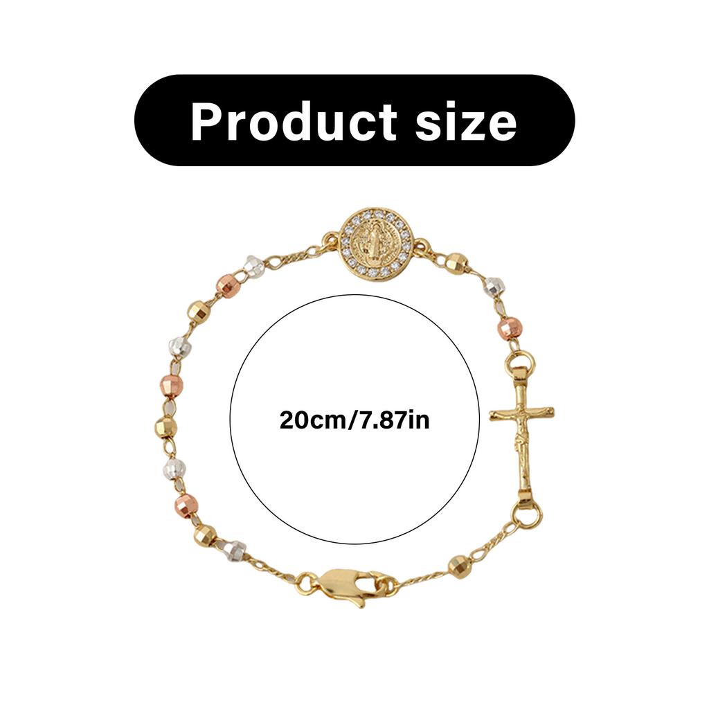 Gold Plated Saint Benedict Rosary Chain Bracelet Religious Jewelry Gift Catholic Metal Bracelet With Crucifix