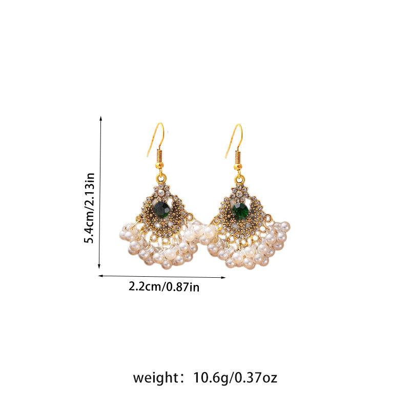 Cross-border Ethnic Minority Style Pearl Fringed Ear Hook Bohemian Diamond-encrusted Flower Earrings Women's Light Luxury Temperament Earrings
