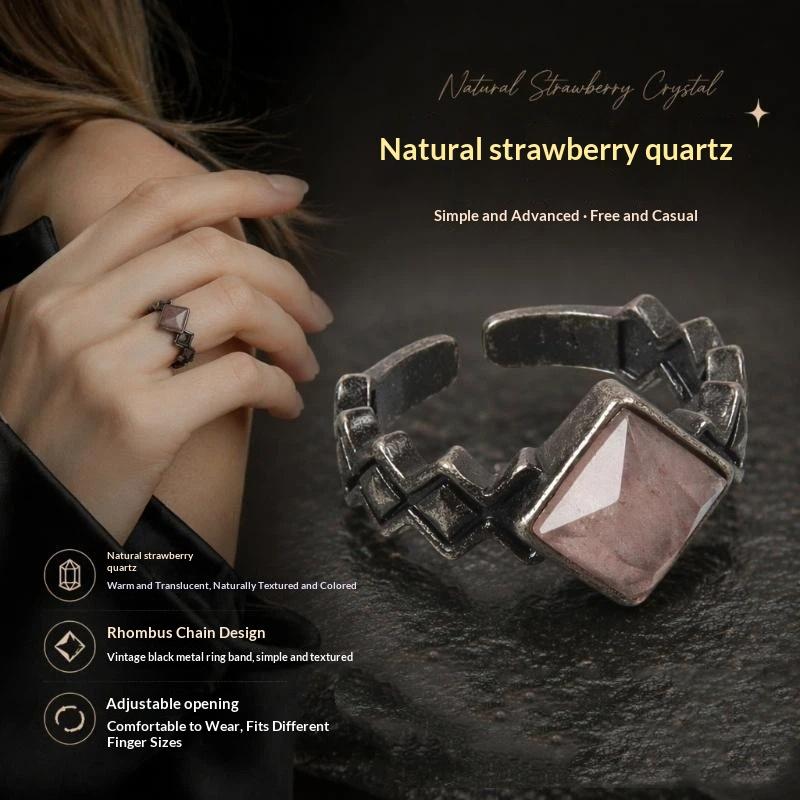 1Pcs Retro Crystal Ring Natural Stone Amethyst White Crystal Handmade Vintage Punk Finger Ring Jewelry Gift