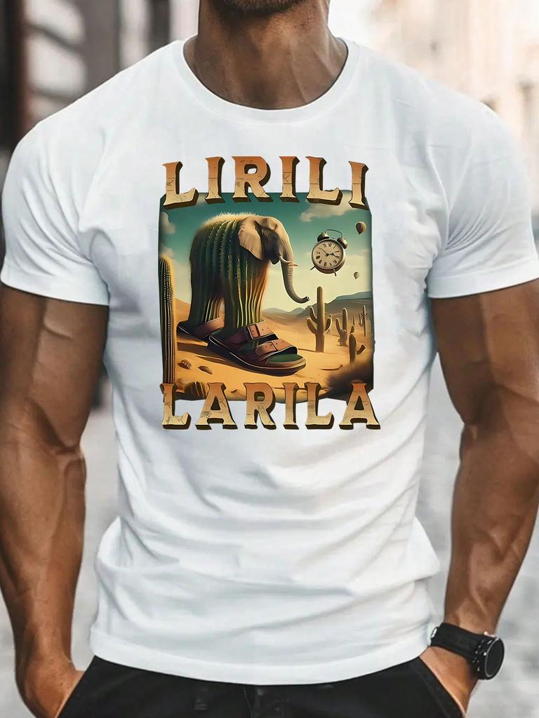 Lirili Larila Komik Fil Tişörtü Fil Kaktüs Tişörtü Tuhaf ve Komik Tişört Tişört Erkek Üst Hediye Tişört Yaz