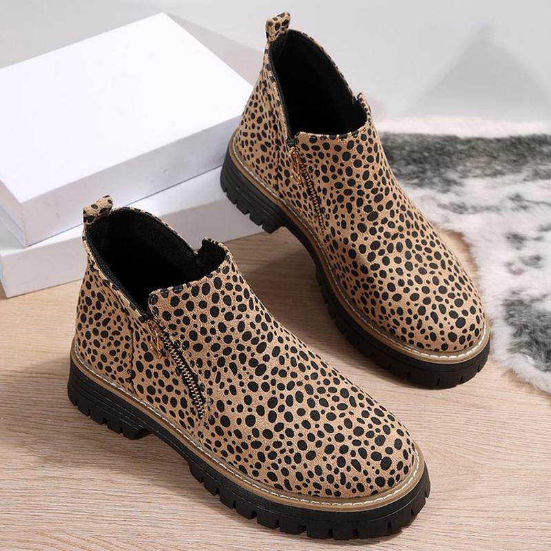 Fashion Leopard Ankle Boots for Women Plus Size 36-43 Zipper Up Booties Woman Spring Autumn Non Slip Platform Boots Mujer
