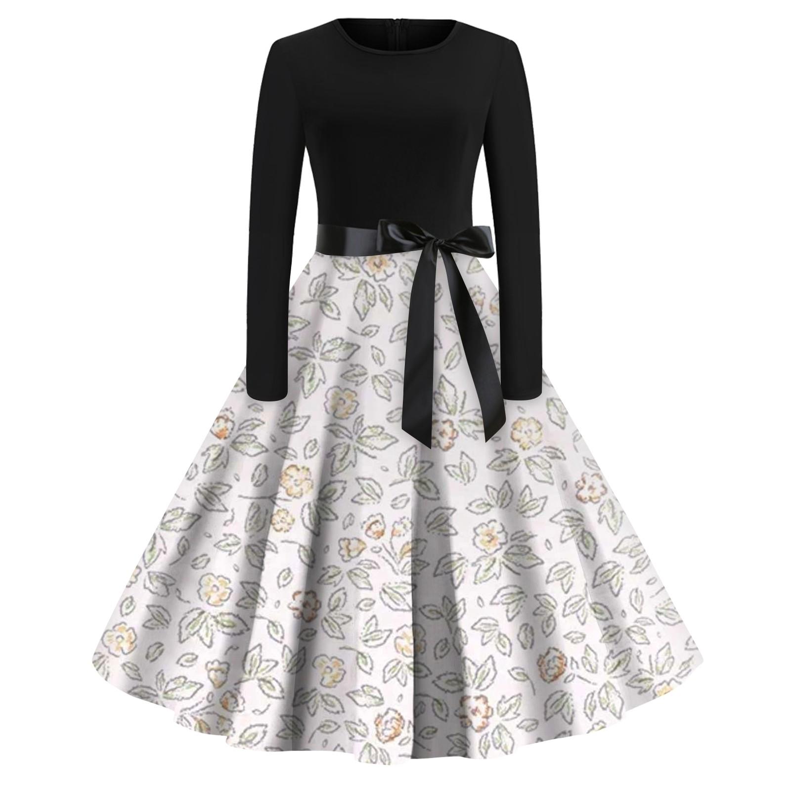 

Женское модное повседневное облегающее платье с круглым вырезом и цветочным принтом с длинными рукавами S