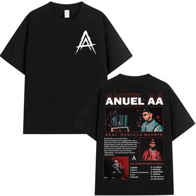 Rapper Anuel AA Real Hasta La Muerte Tour 2026 New Album T Shirts Men's Hip Hop Gothic T-Shirts Cotton Short Sleeve T-Shirt