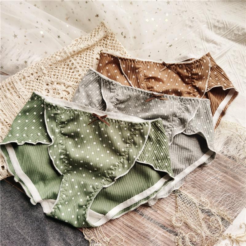 Sweet Fairy Polka Dot Ruffle Edge Low Rise Cotton Panties for Women