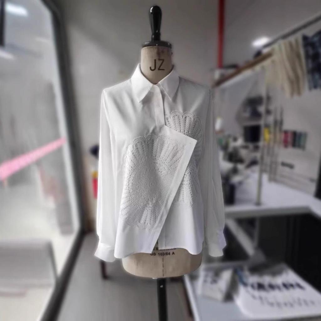 Women's Embroidered Sunflower White Long Sleeve Shirt, Spring/Autumn 2026 Collection
