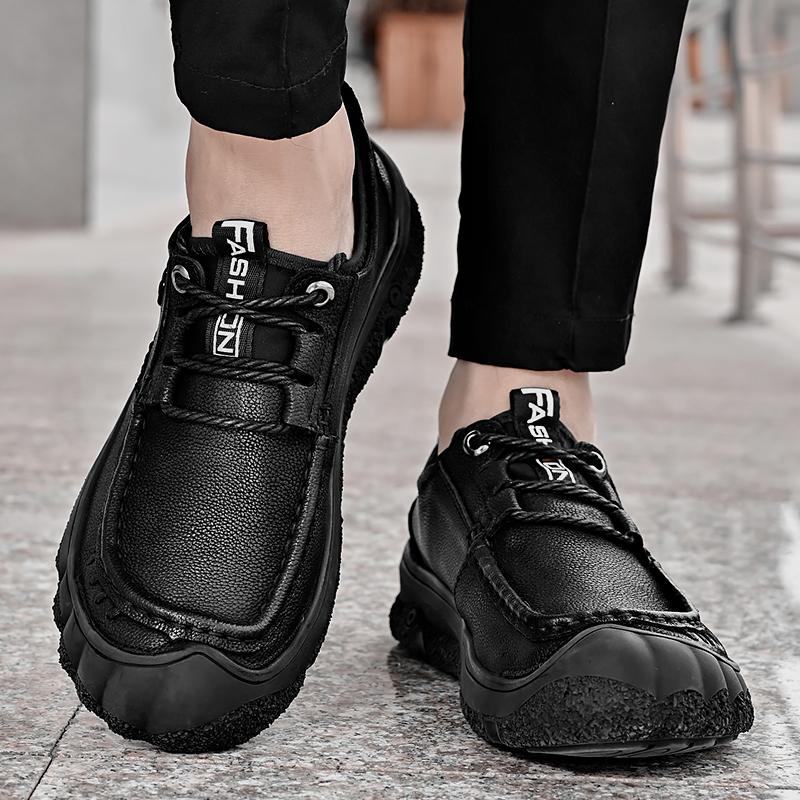 Sapatos masculinos de couro genuíno para caminhada, calçados casuais para atividades ao ar livre