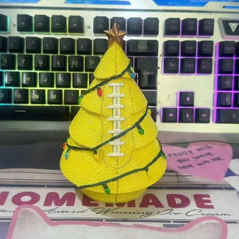 Christmas Tree Shaped Soccer Ball Ornament Football Xmas Tree Decor with Gold Star Indoor Table Decorations Figurine