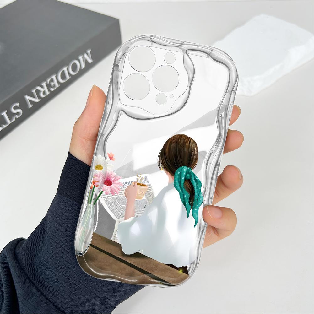 Carcasă cu textura cremă cu model de desene animate cu margine ondulată Husă din silicon moale pentru telefon pentru Xiaomi Redmi