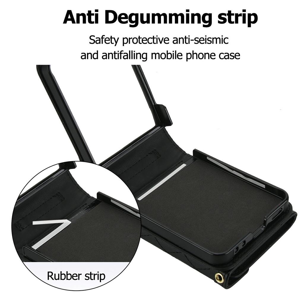 For Samsung Galaxy Z Flip7 5G Case Card Holders RFID Blocking PU Leather Phone Back Cover with Shoulder Strap