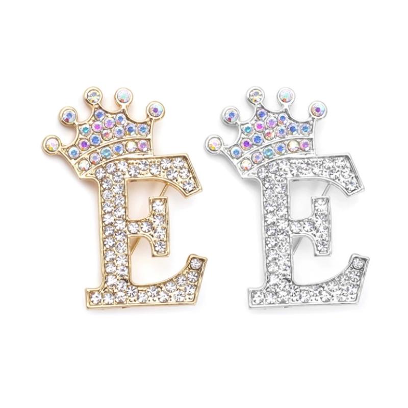 Fashion Crown 26 Initial Letters A To Z Rhinestone Brooches For Women Coat Dress Lapel Collar Pin Jewelry Accessries