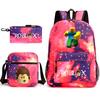 Mochila escolar de grande capacidade com alça de ombro; conjunto de estojo de lápis de três peças para estudante