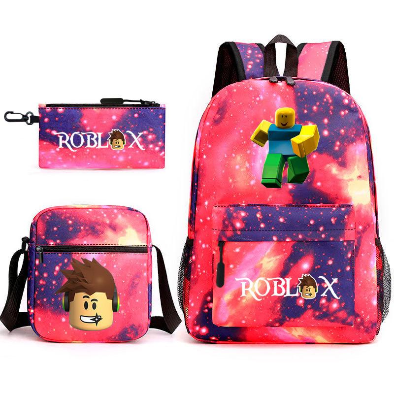 Mochila escolar de grande capacidade com alça de ombro; conjunto de estojo de lápis de três peças para estudante