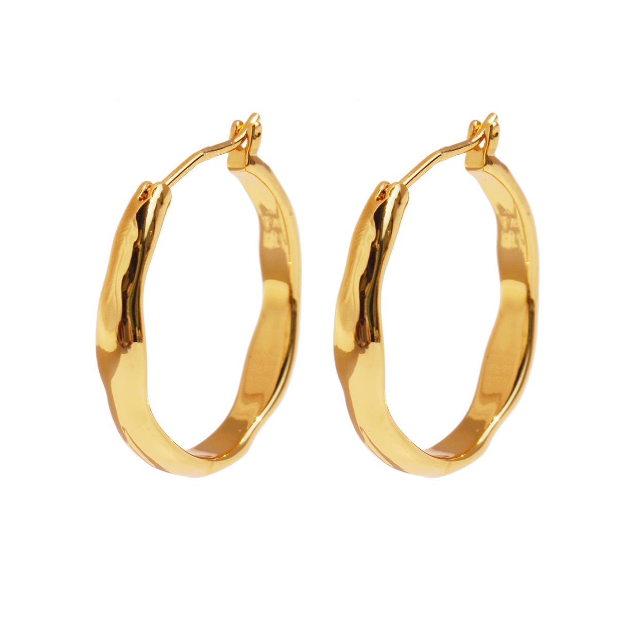 

Легкое роскошное простое кольцо, классические серьги, высококачественные серьги, неровная текстура, застежка-пряжка, литературная медь, покрытая настоящим золотом 269