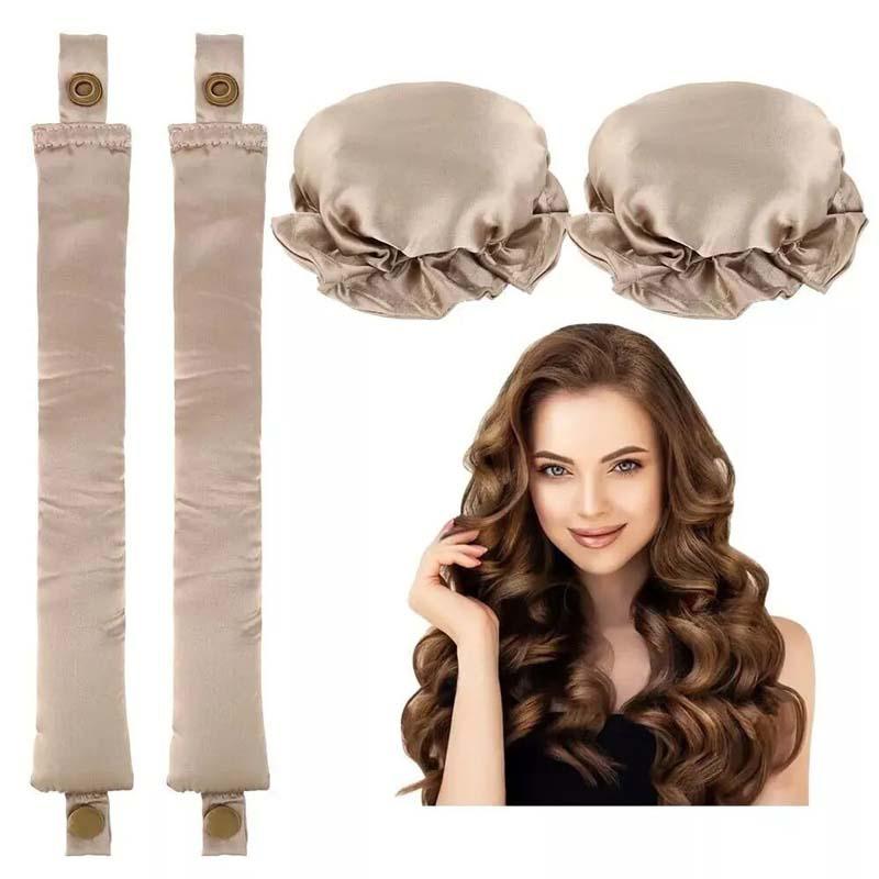 4PCS Satin Hair Curler Roller for Heatless Hair Curls Hair Caps Curling Rod Set