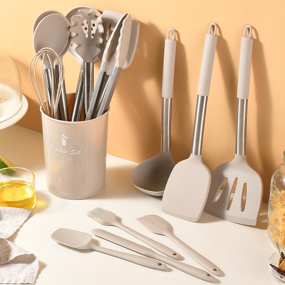 Ruiming 14-Piece Non-Stick Silicone Kitchen Utensil Set with Stainless Steel Handles