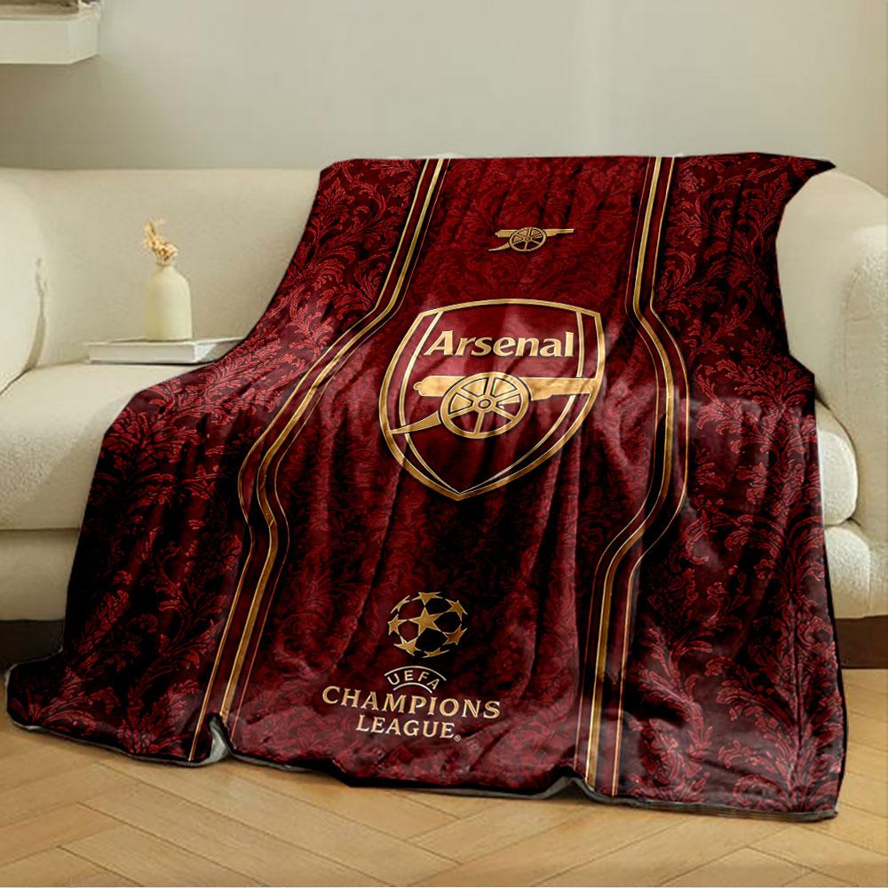 Elegant Red Floral Damask Background with Arsenal Shield and Golden Trim. for All Seasons Blanket Lunch Break Throw Gift