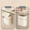 Kitchen Hanging Trash Can Household Cream White Traceless Adhesive Cabinet Trash Basket with Lid Household Wall Hanging Ins