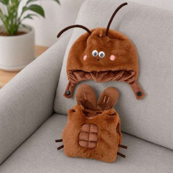 Jijijing 1 Set Funny Cockroach Pet Costume, Adjustable Headgear And Sleeveless Tank Top, Plush Cozy Outfit for Small Medium Dogs Cats Party Wear