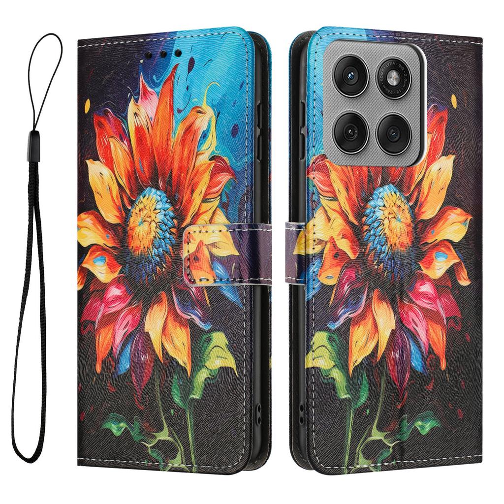 For Motorola Edge 60 Pro 5G Wallet Case Pattern Printing PU Leather Phone Cover with Lanyard