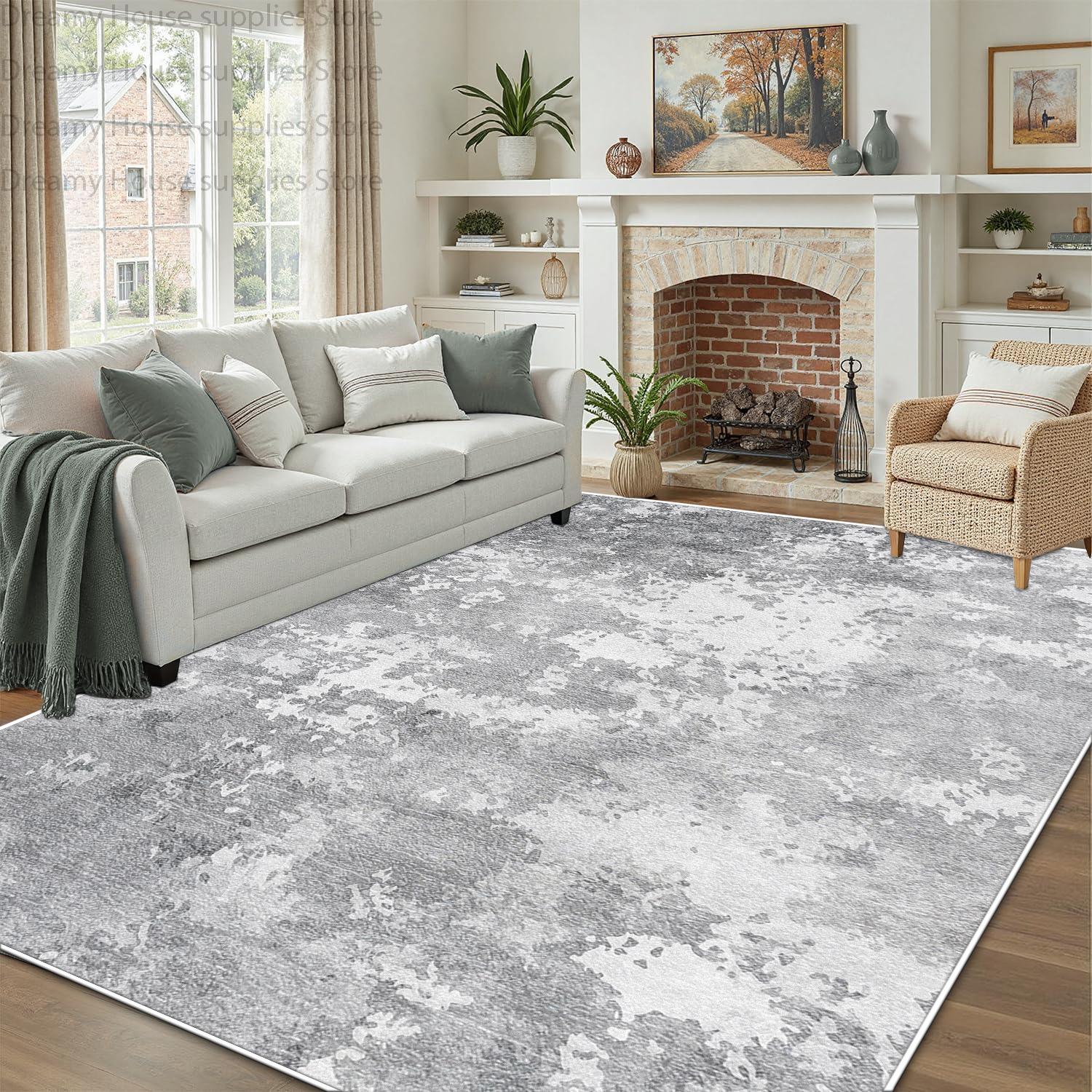 Grijze Abstracte Woonkamer Tapijt Licht Luxe Decoratie Huis Antislip Wasbaar Grote Vloerkleden Slaapkamer Garderobe Pluizig Vloerkleed 2.6x3.9ft(80x120cm)