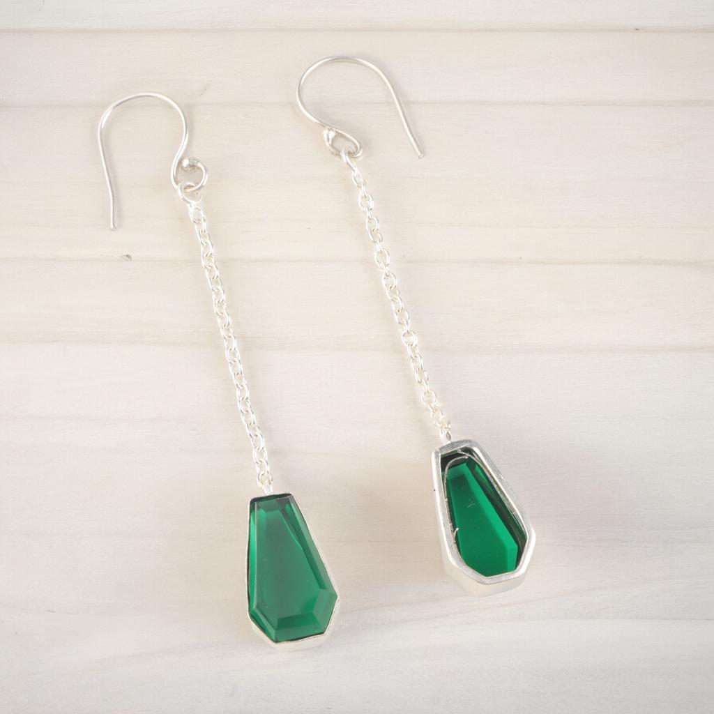 Chrome Diopside Gemstone 925 Sterling Silver Jewelry Handmade Hook Earrings 3.0" EE-135-7
