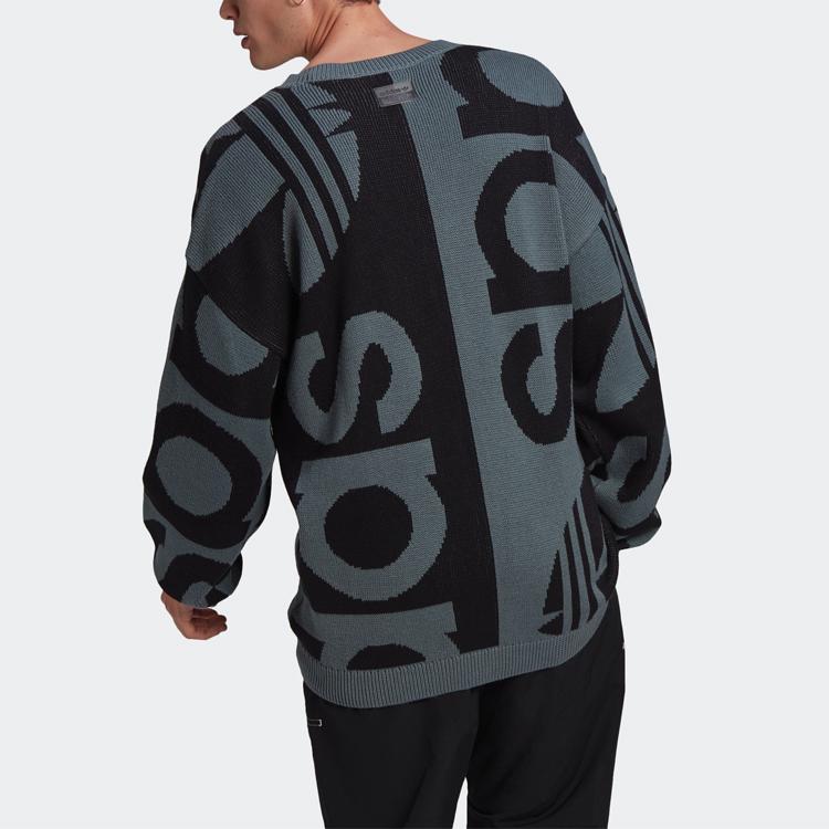 adidas Originals Fashion Knit Crew Casual Sport Large Logo Sweater Men Tops Grey GN3317