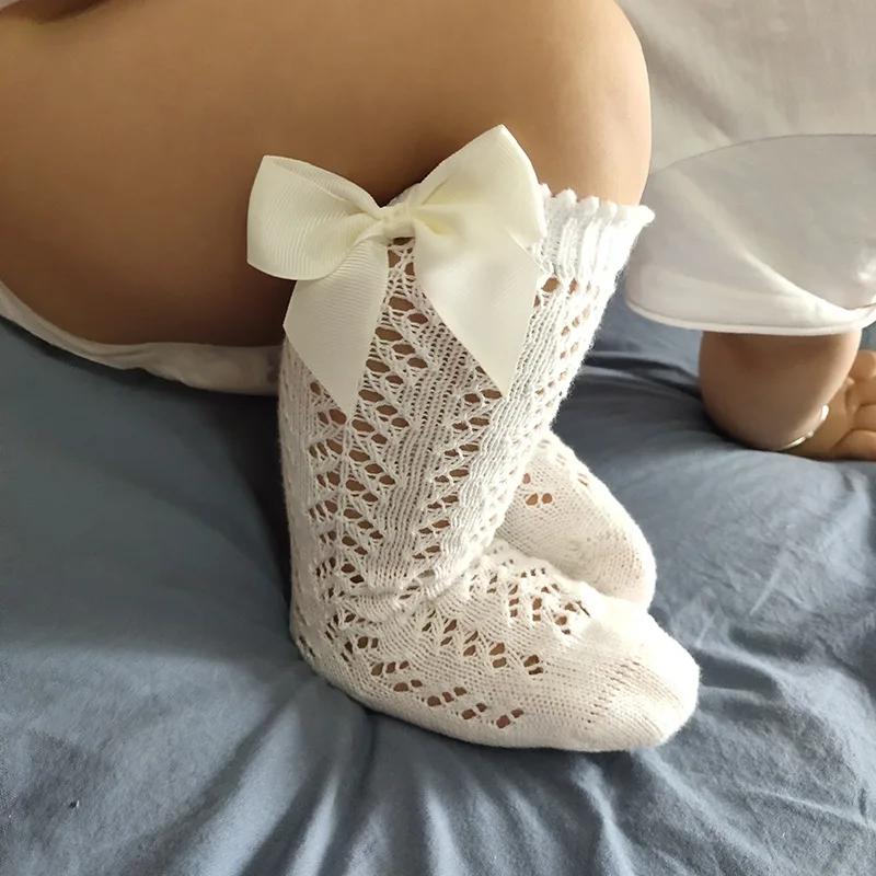 Children Girls Royal Style Bow Knee High Fishnet Socks Baby Toddler Bowknot In Tube Socks.Kid Hollow Out Sock Sox 0-3Y Clothes