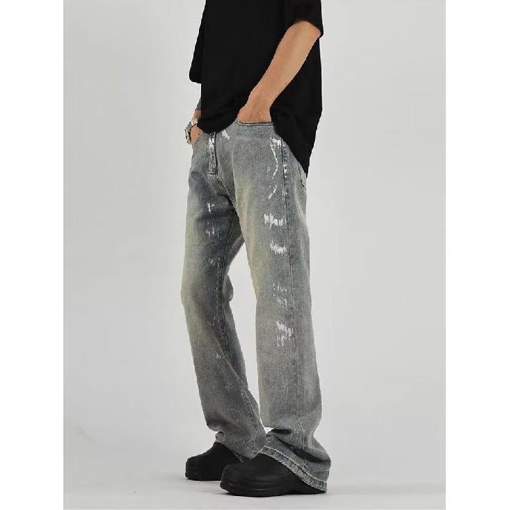 Hong Kong Trend Erkek Yaz Yeni Düz Paça Kişiselleştirilmiş Harf Kot Pantolon Hip-Hop Ins Trend Yüksek Sokak Trend Hooligan Yakışıklı Pantolon