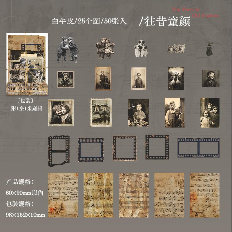 50pcs/1lot Kawaii Scrapbook Stickers The Years in Old Shadows Junk Journal Gold Planner Stationery Sticker Planner Decorative