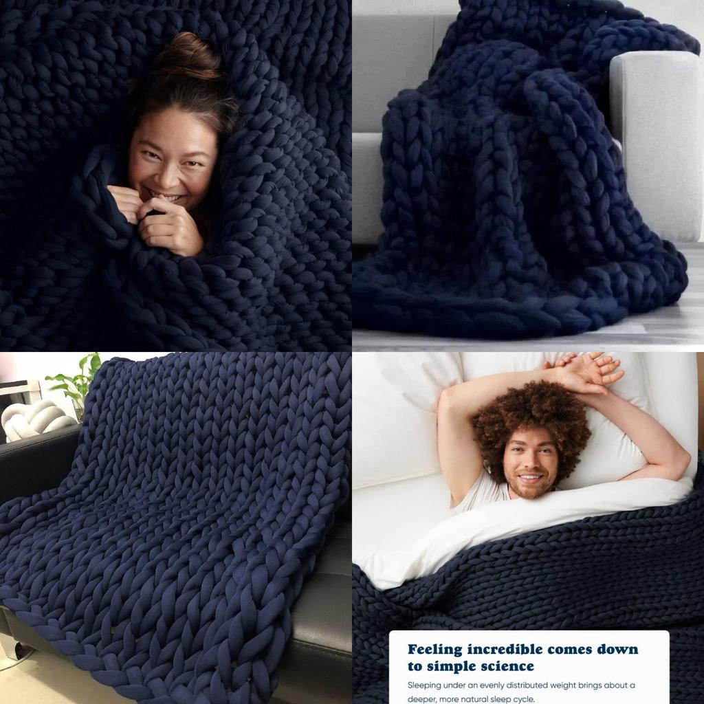Deep Blue Handwoven Throw Blanket With Ultra Thick Yarn For Cozy Home Decor